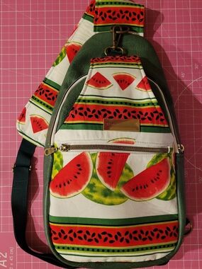 Women’s Watermelon Print Crossbody Sling Bag - Green, Red, & White